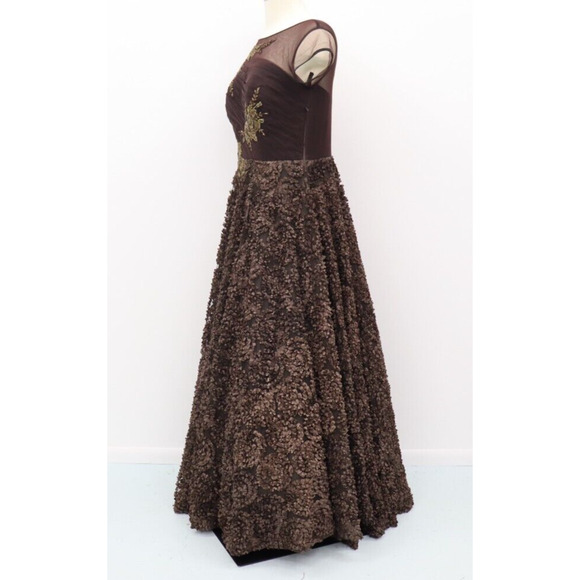 Karishma Indian Gown Size Medium Brown with Gold Floral Beading - Picture 12 of 16